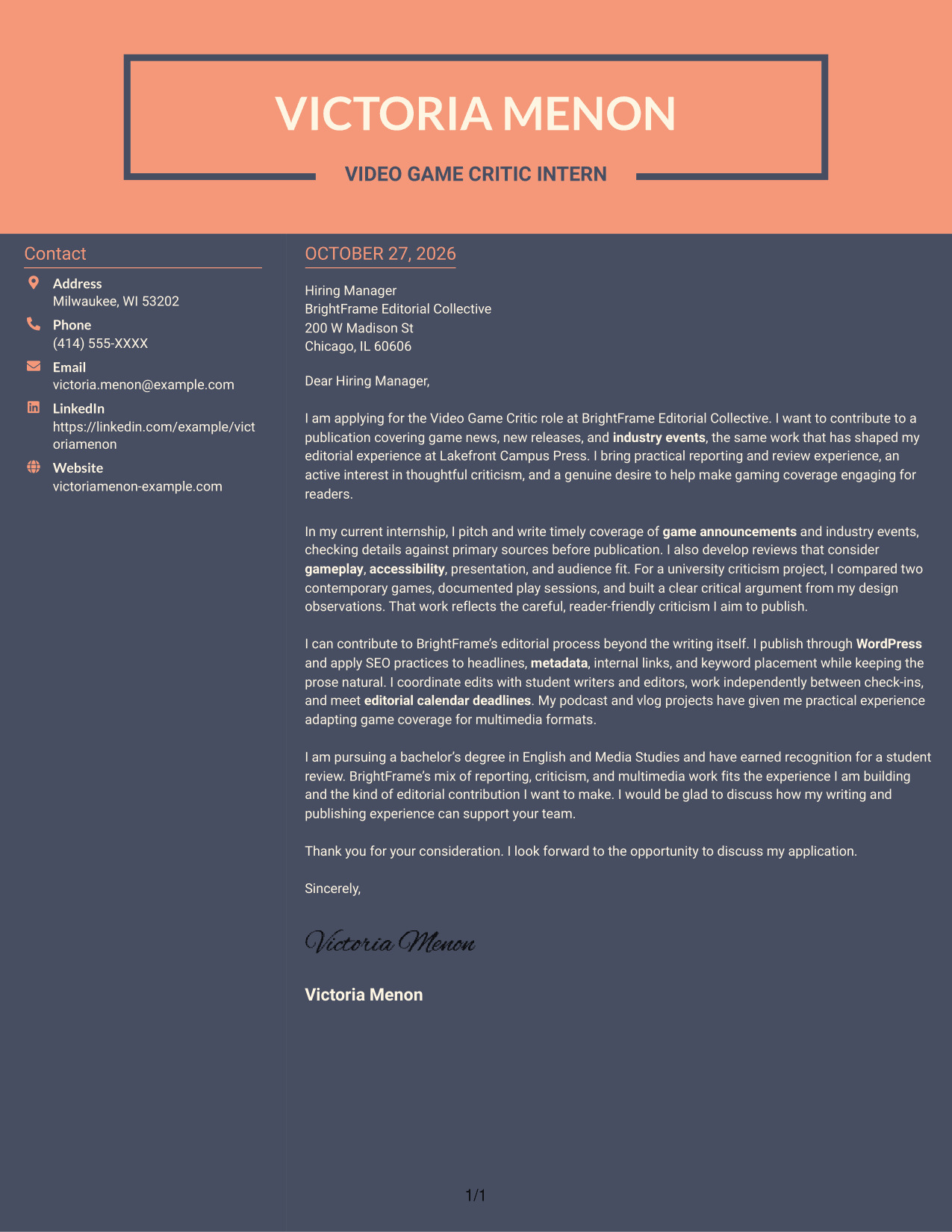 Cover letter example — page 1