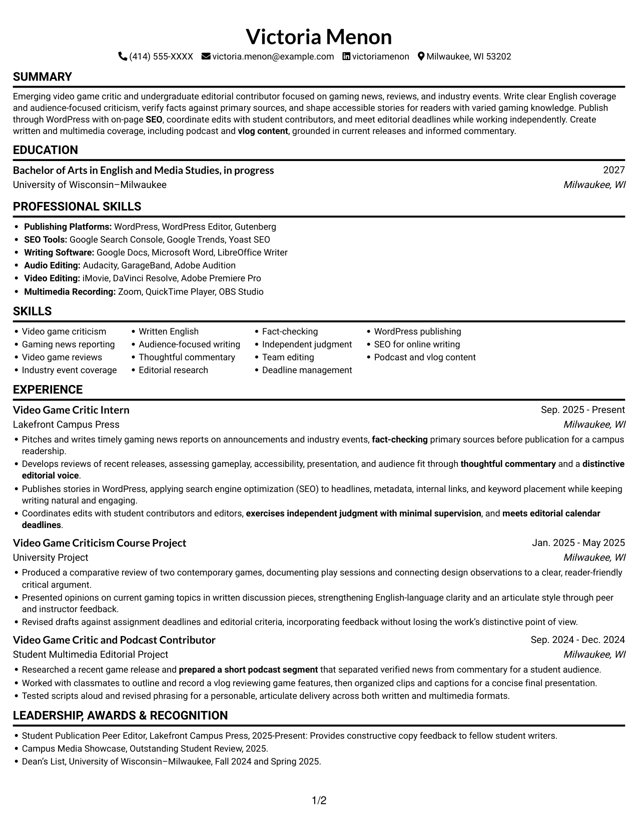 Resume example — page 1