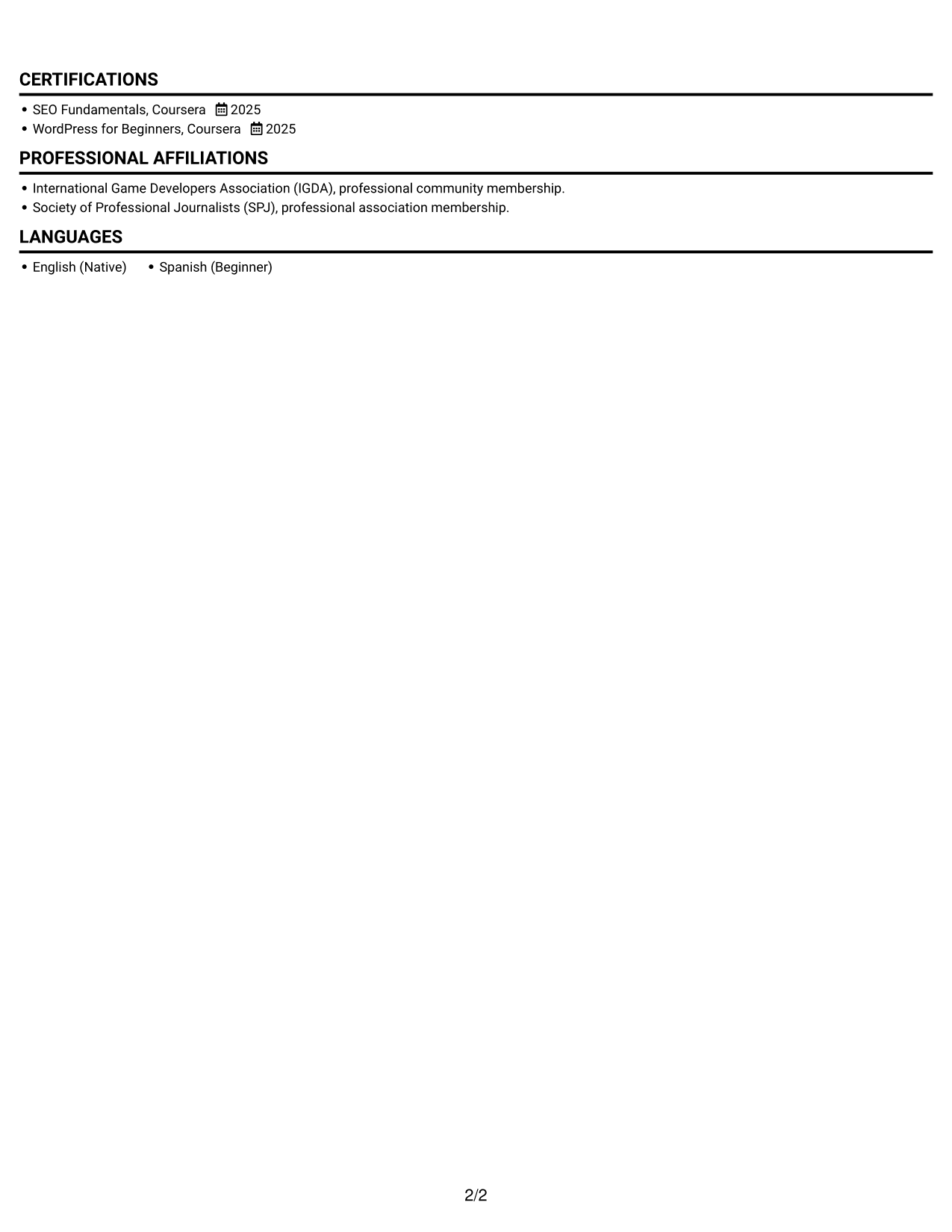 Resume example — page 2