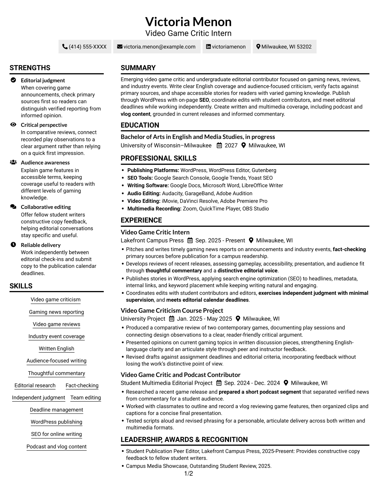 Resume example — page 1