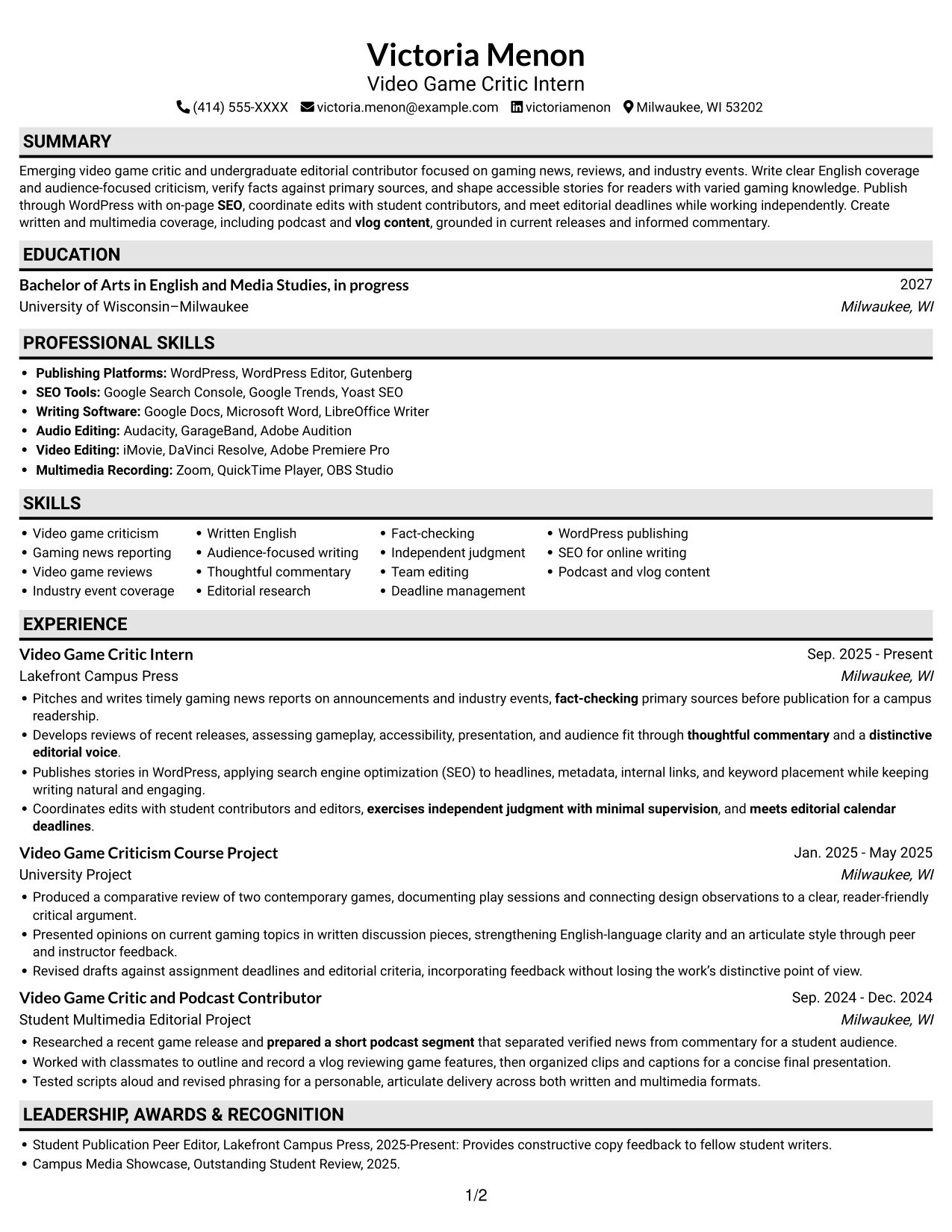 Resume example — page 1