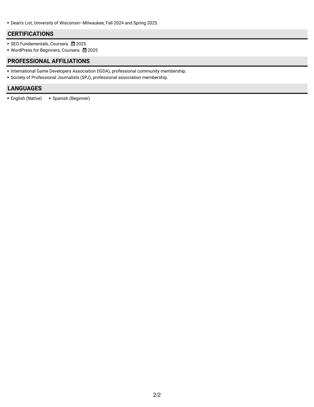 Resume example — page 2