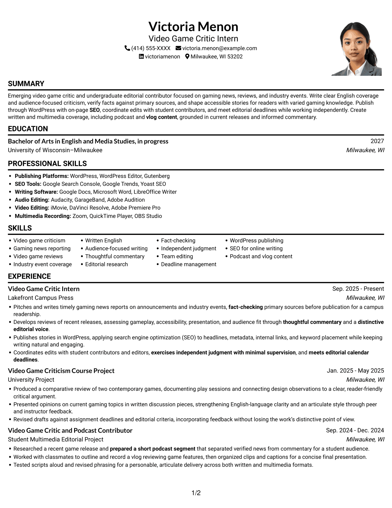 Resume example — page 1