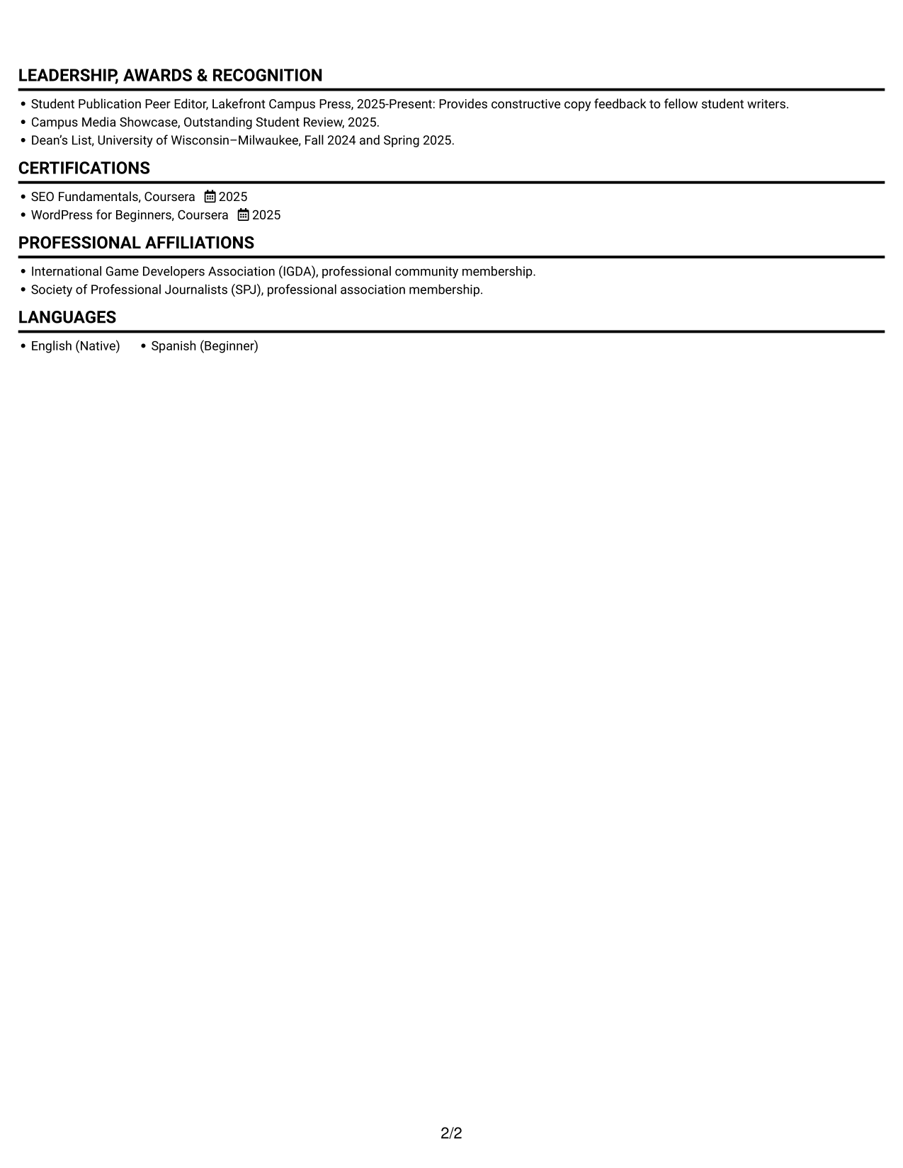 Resume example — page 2