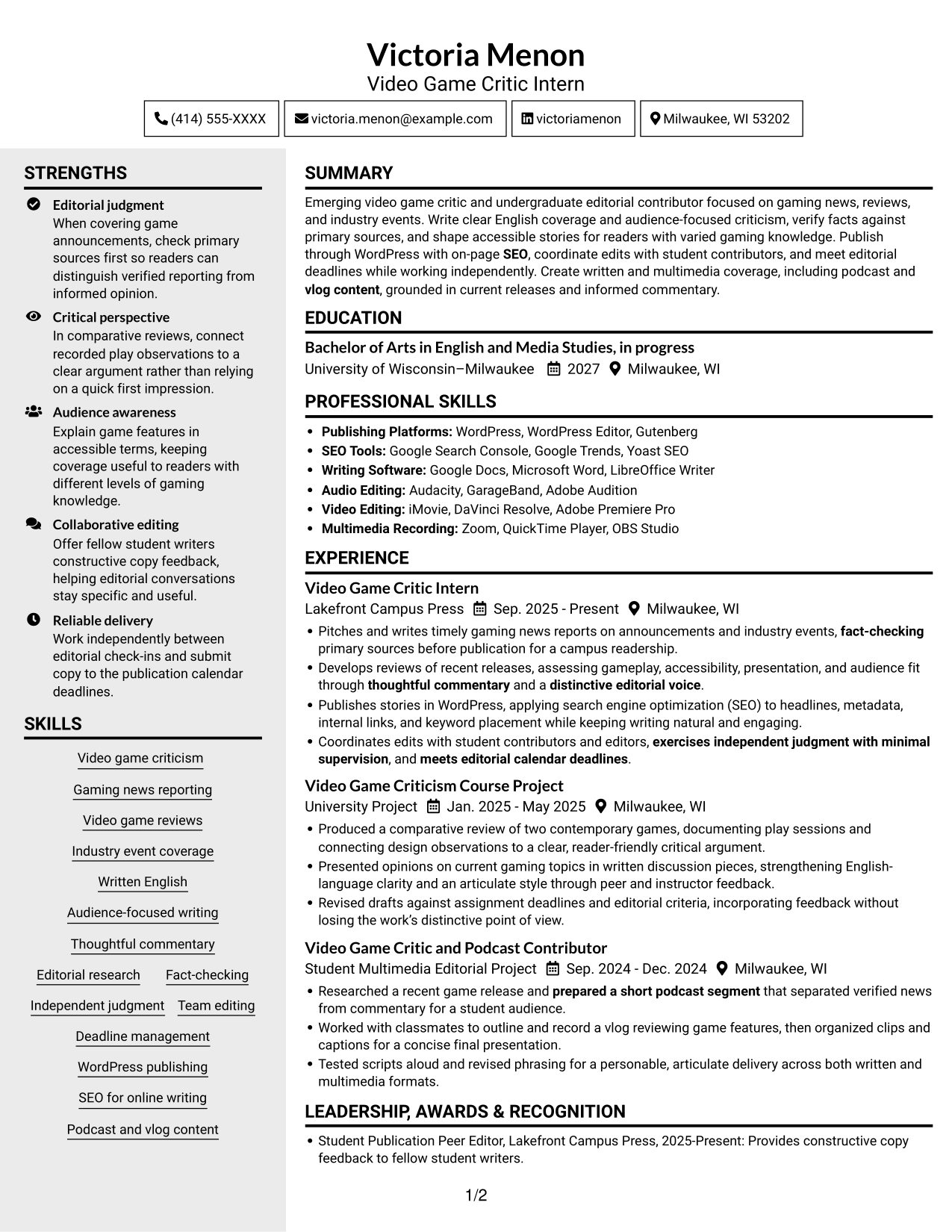 Resume example — page 1