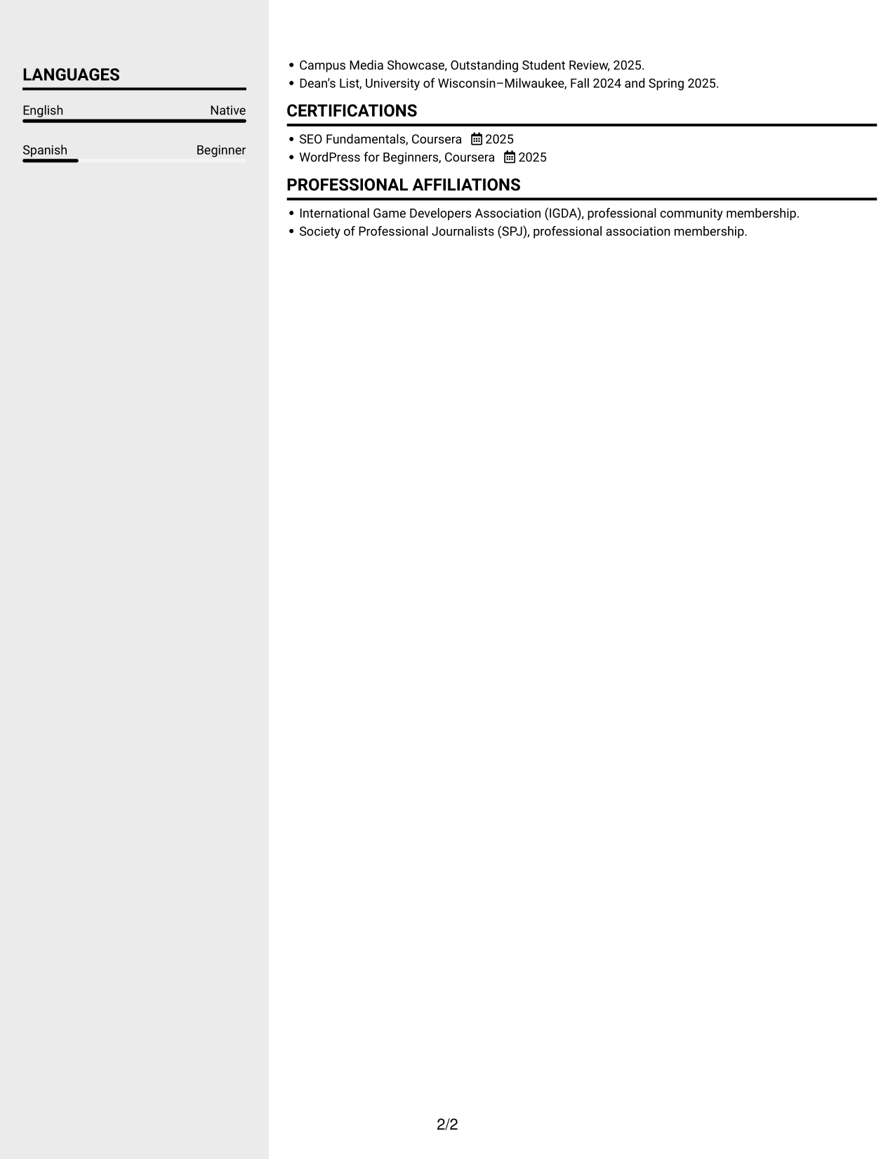 Resume example — page 2