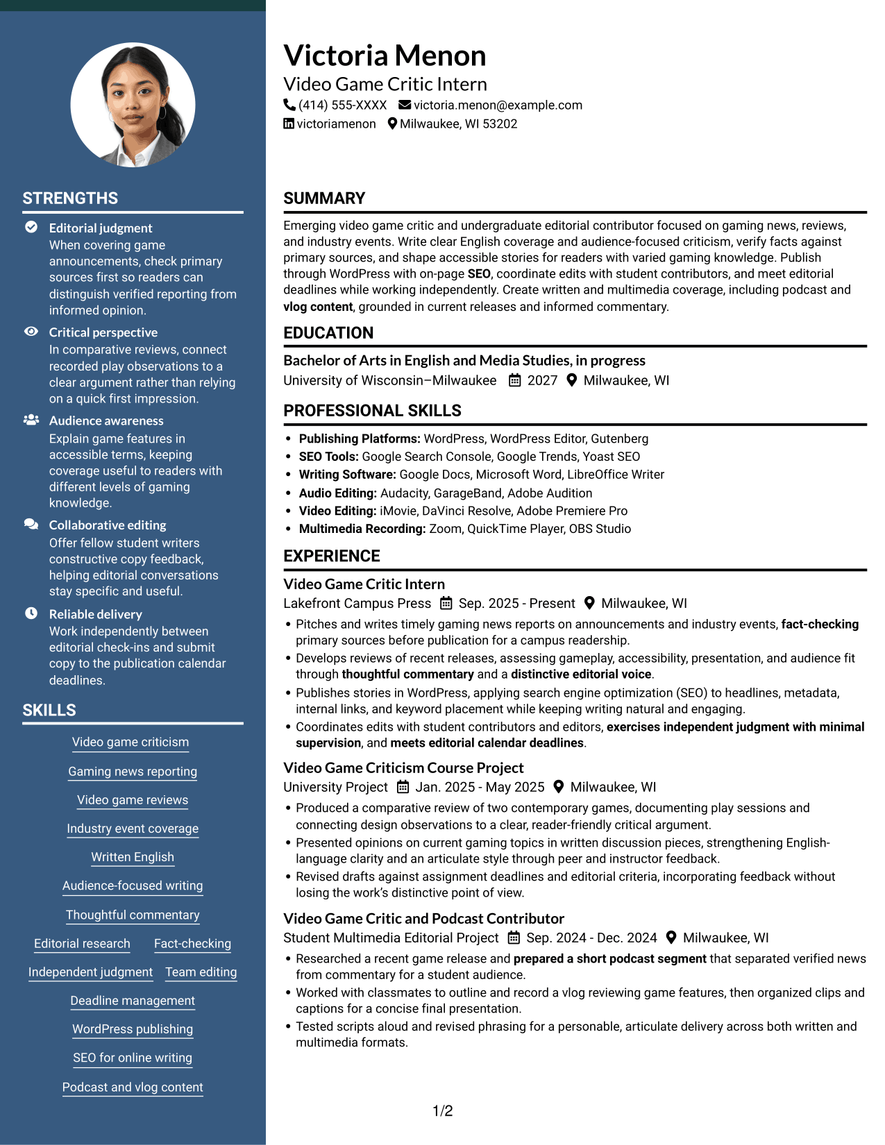 Resume example — page 1
