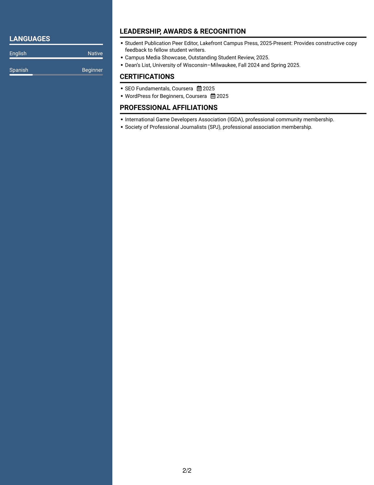 Resume example — page 2