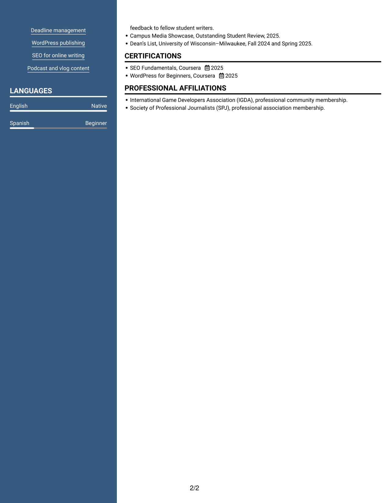 Resume example — page 2