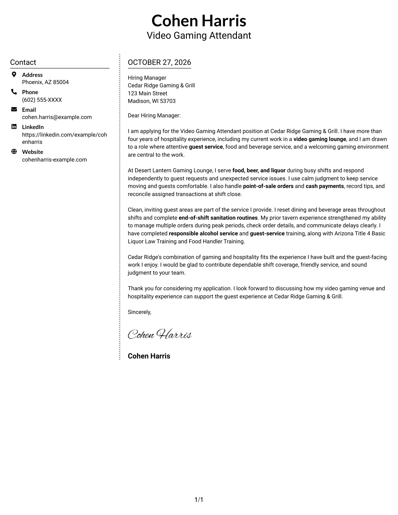 Cover letter example — page 1