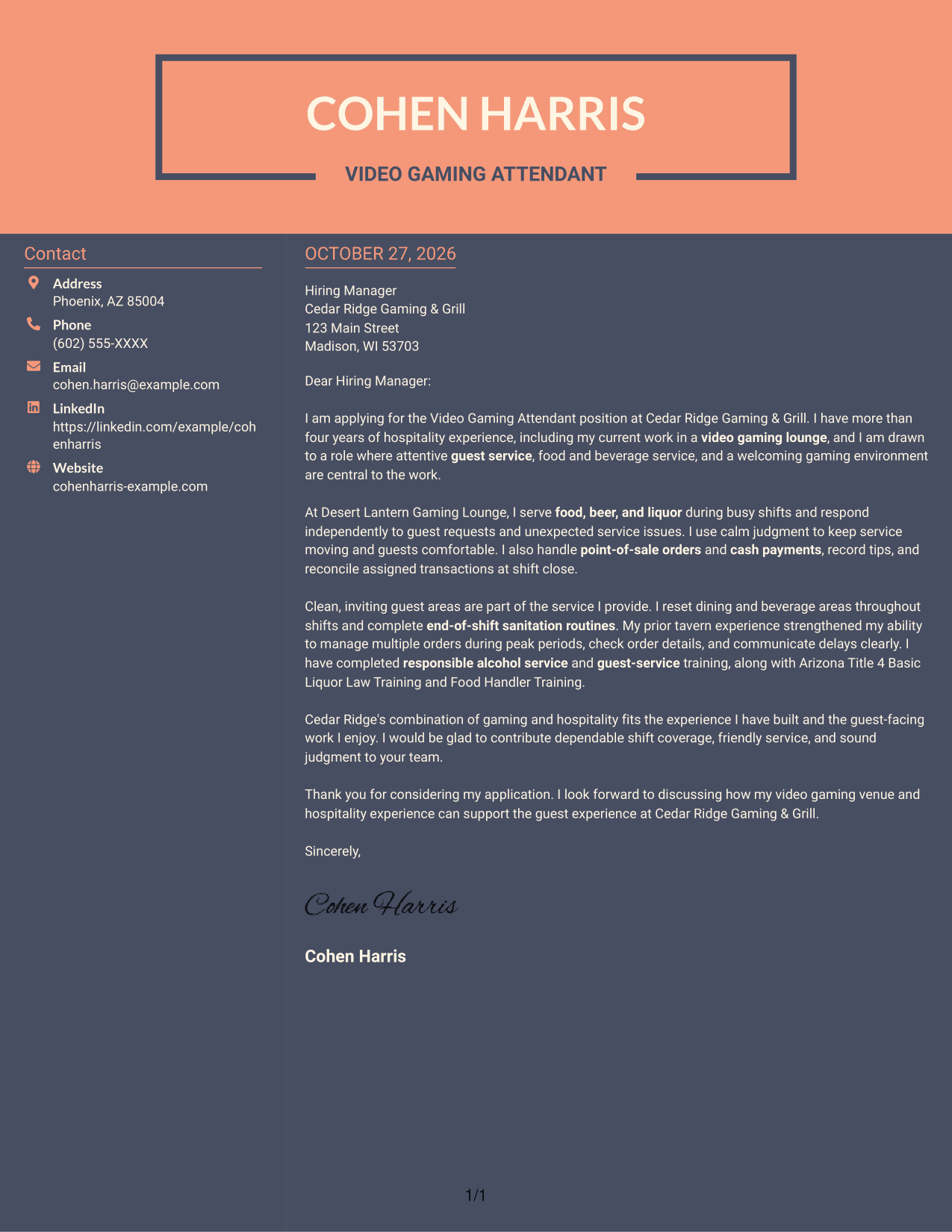 Cover letter example — page 1