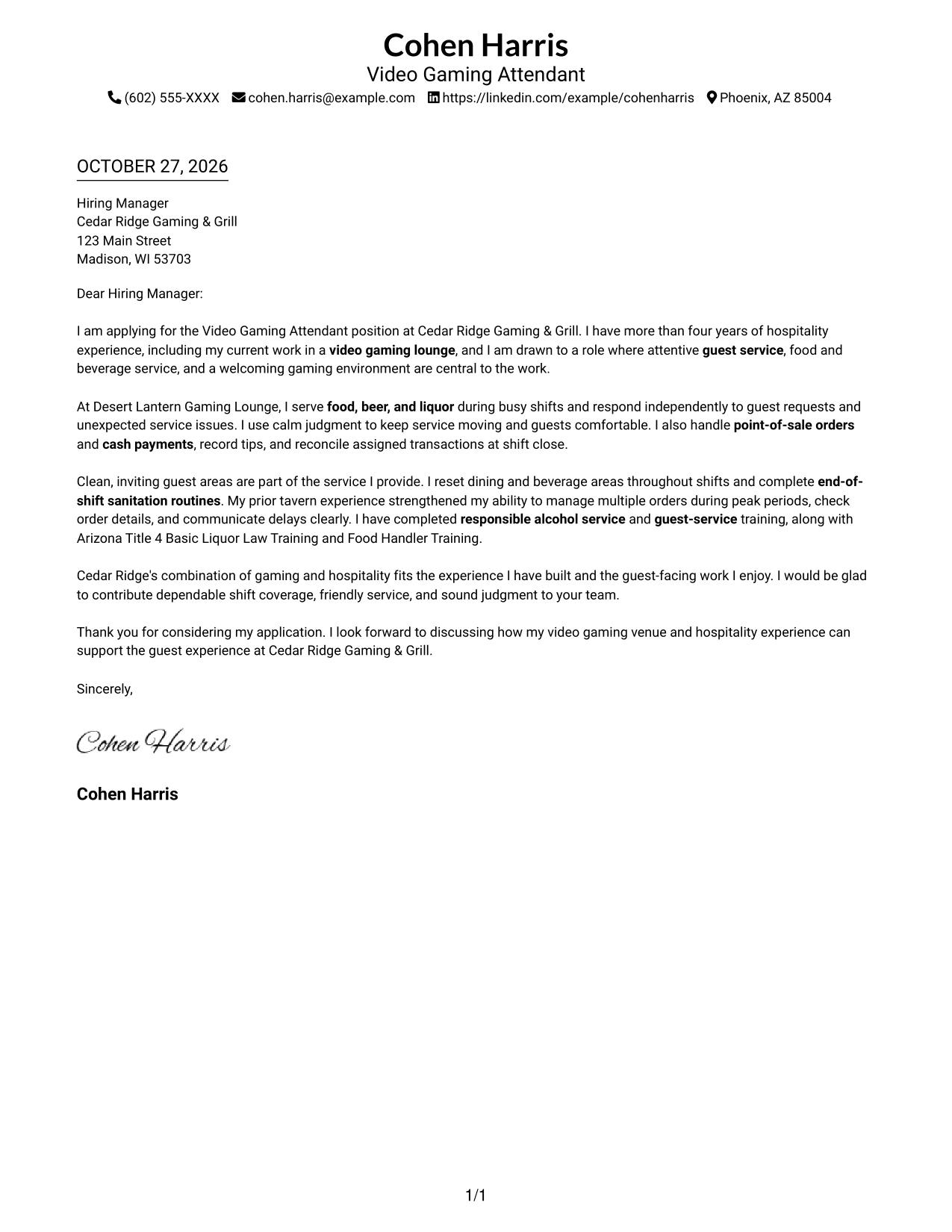 Cover letter example — page 1