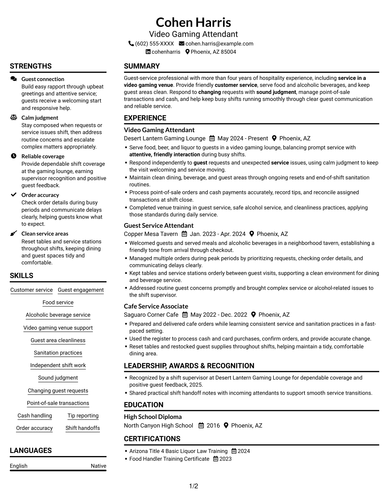 Resume example — page 1