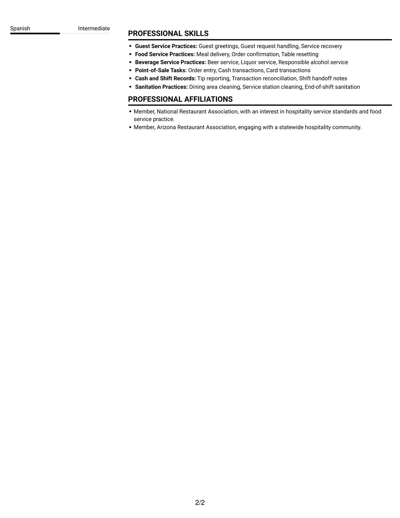Resume example — page 2