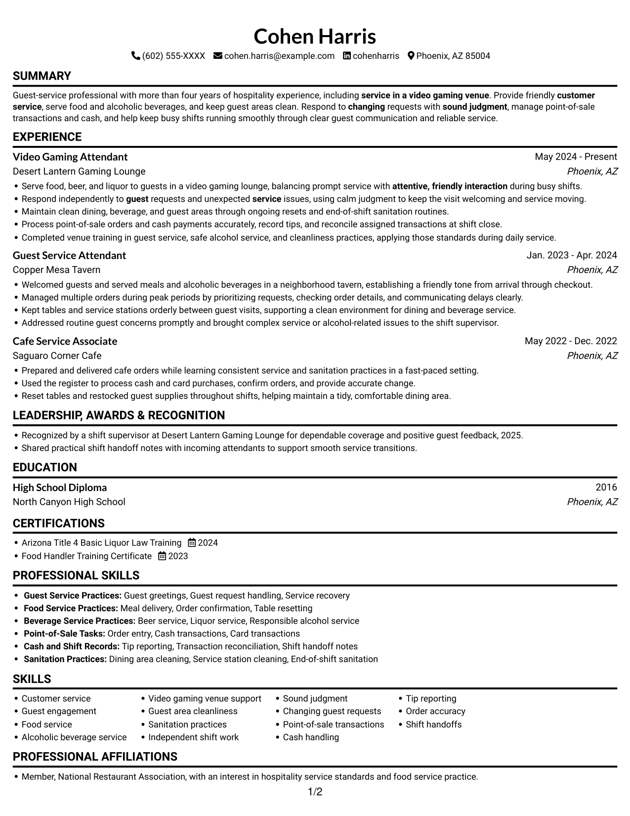 Resume example — page 1