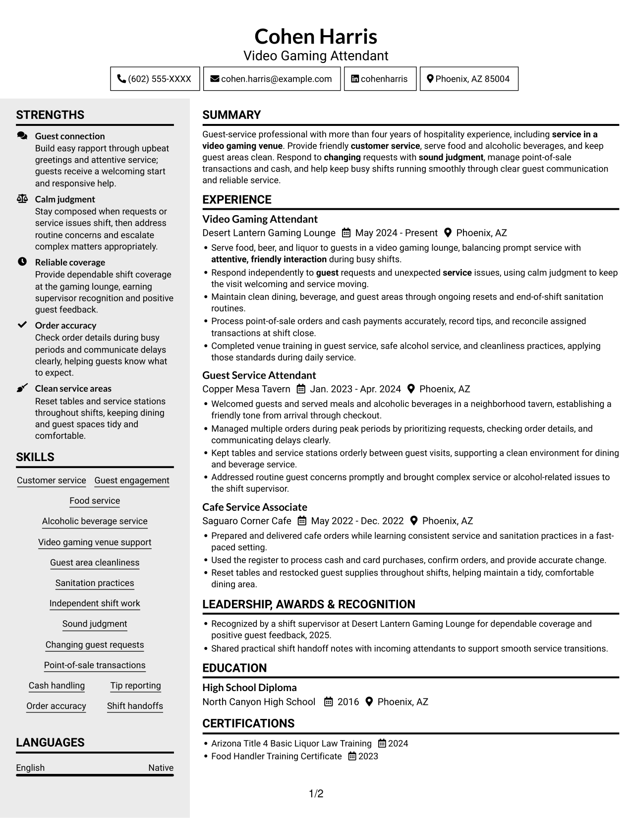 Resume example — page 1