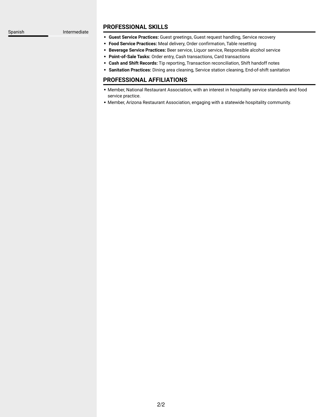 Resume example — page 2