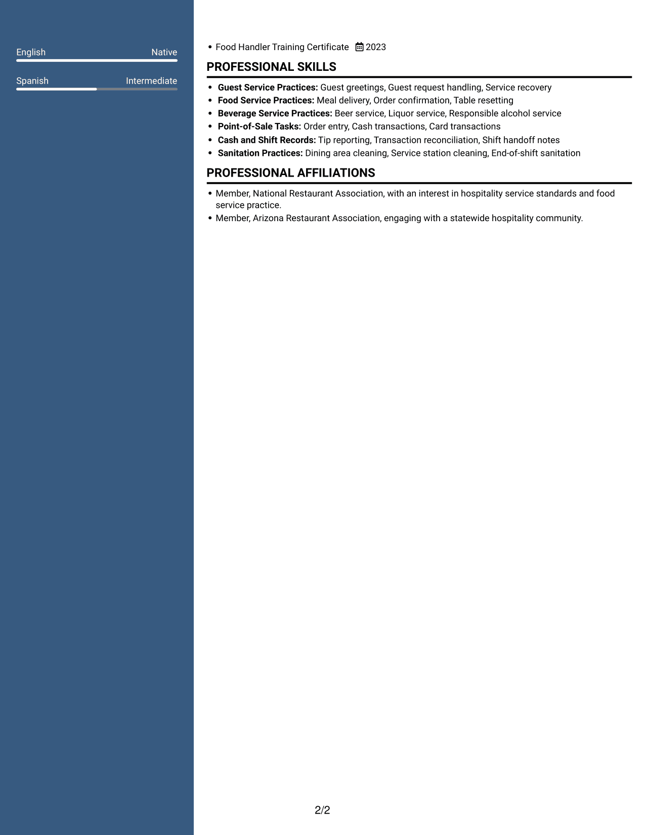 Resume example — page 2