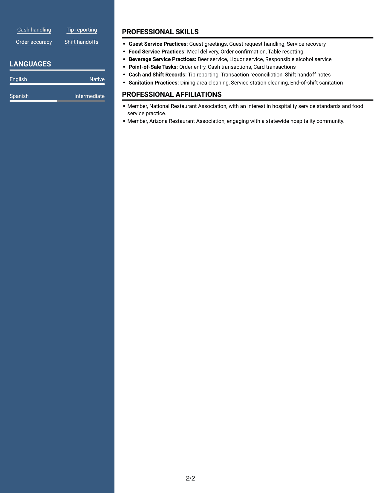 Resume example — page 2
