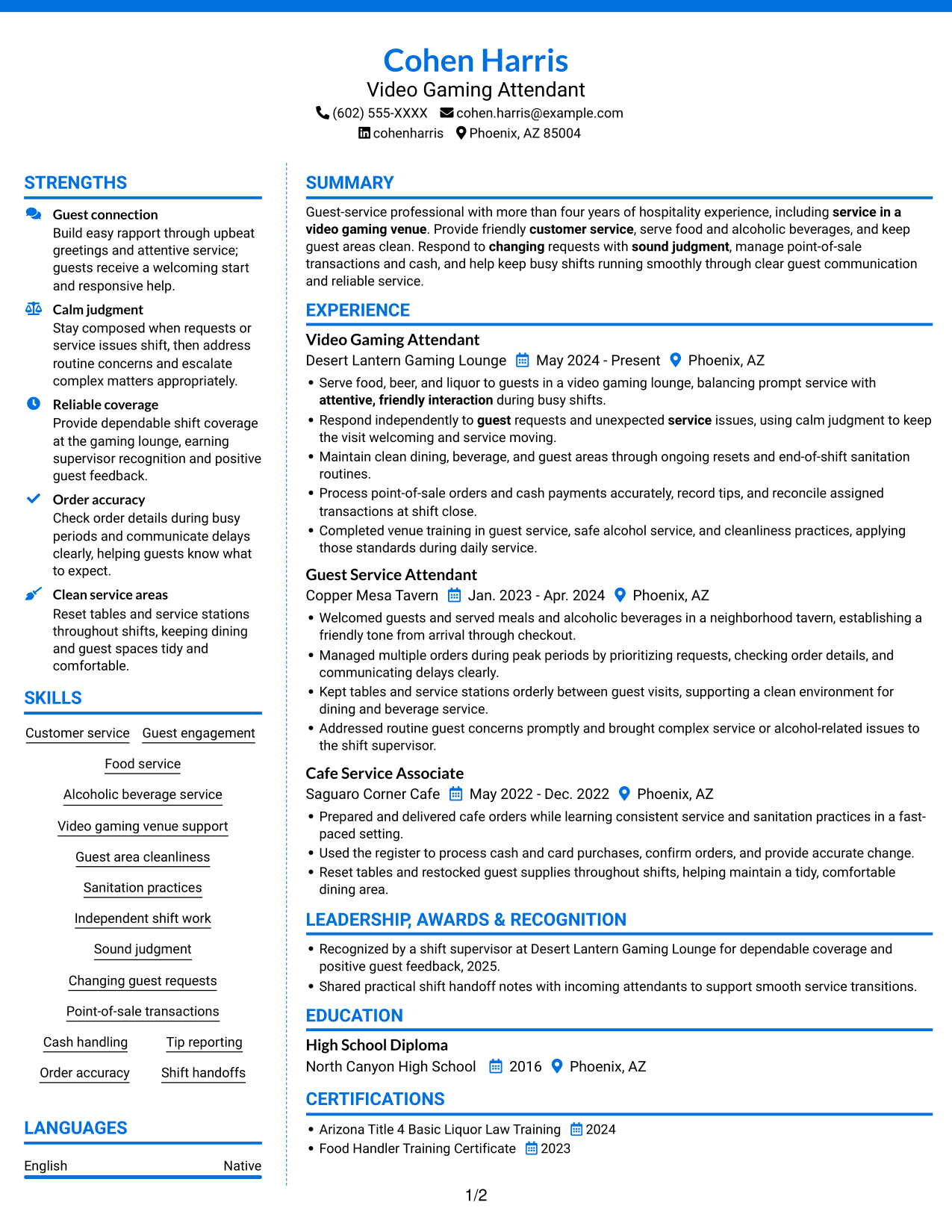 Resume example — page 1