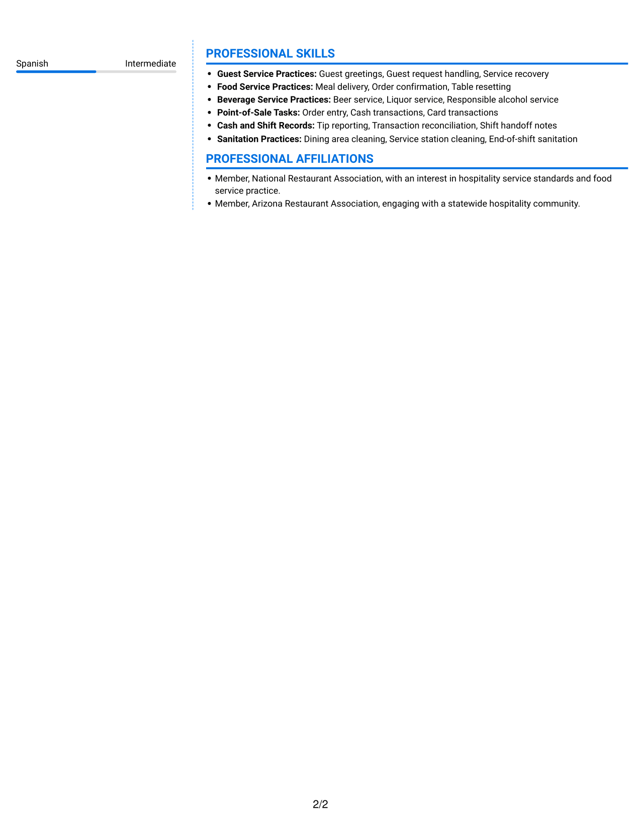 Resume example — page 2