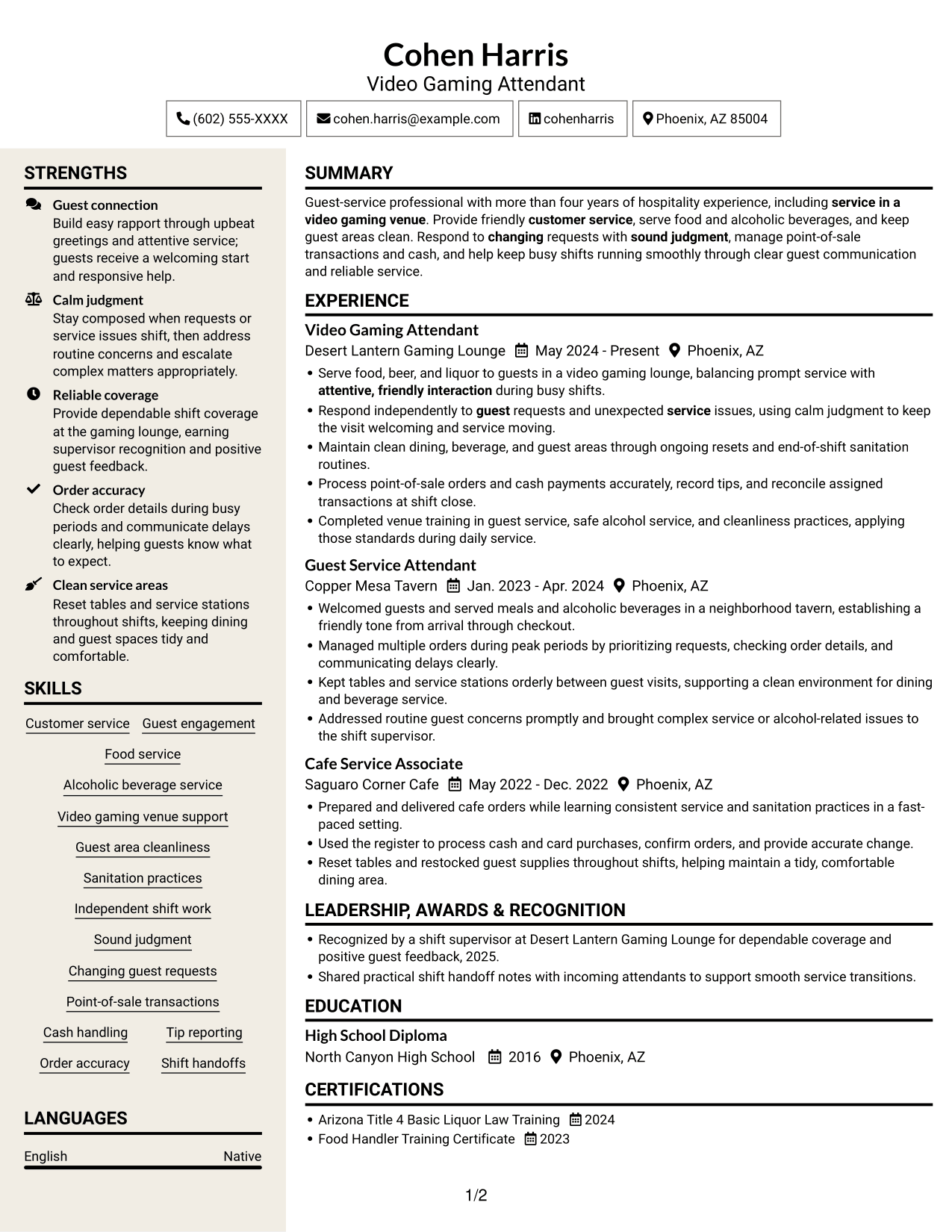 Resume example — page 1