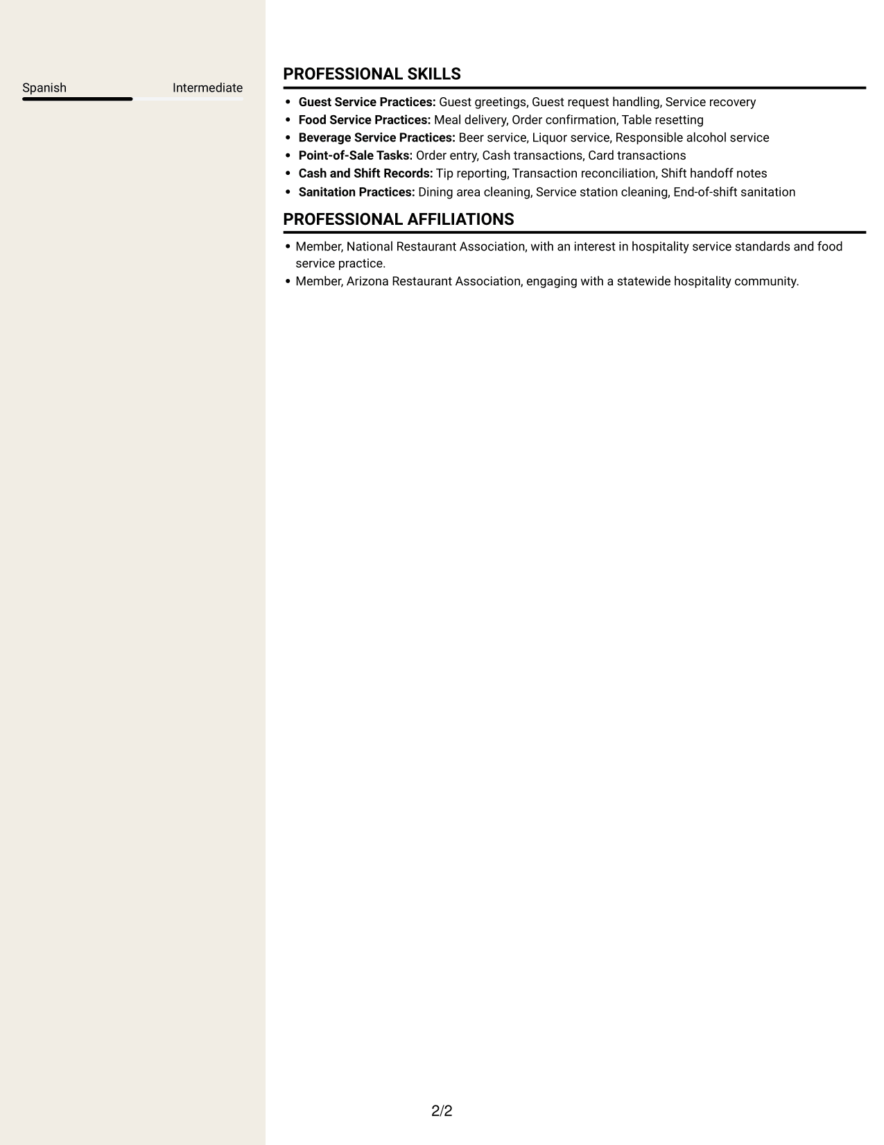 Resume example — page 2