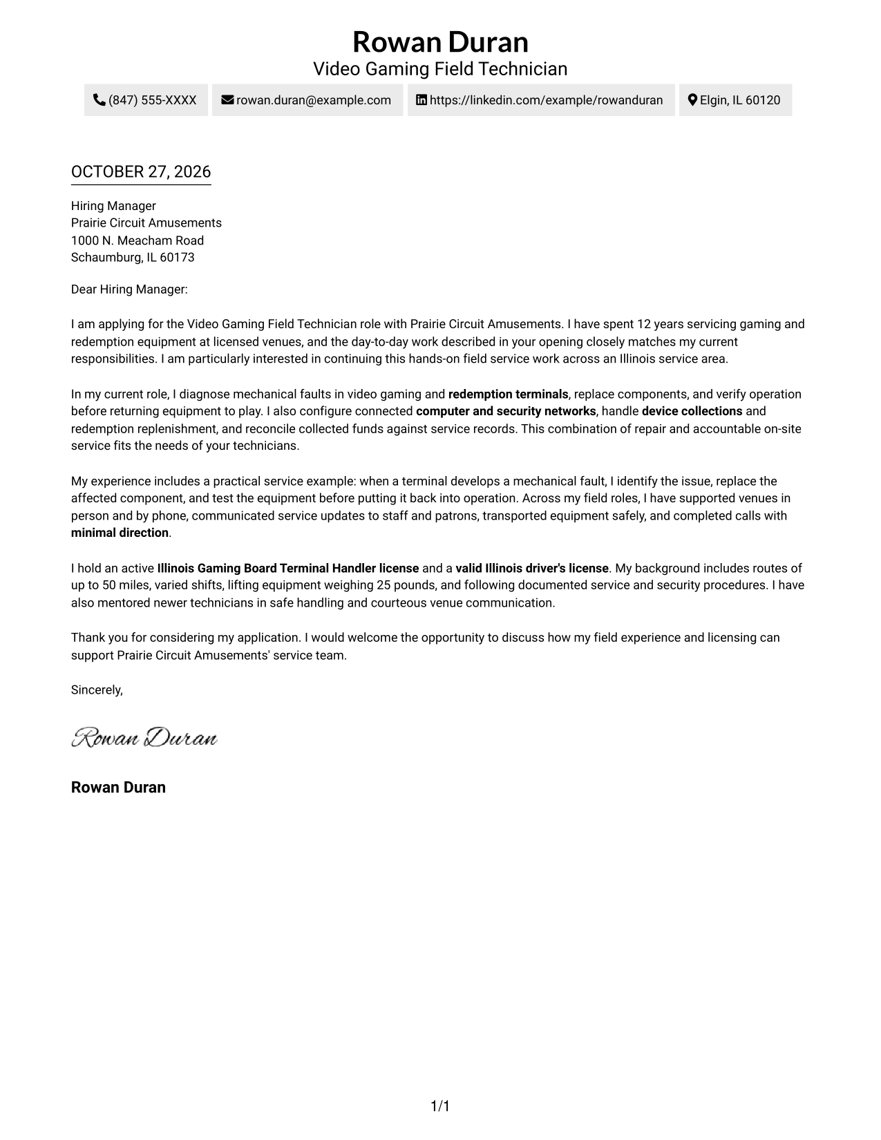 Cover letter example — page 1