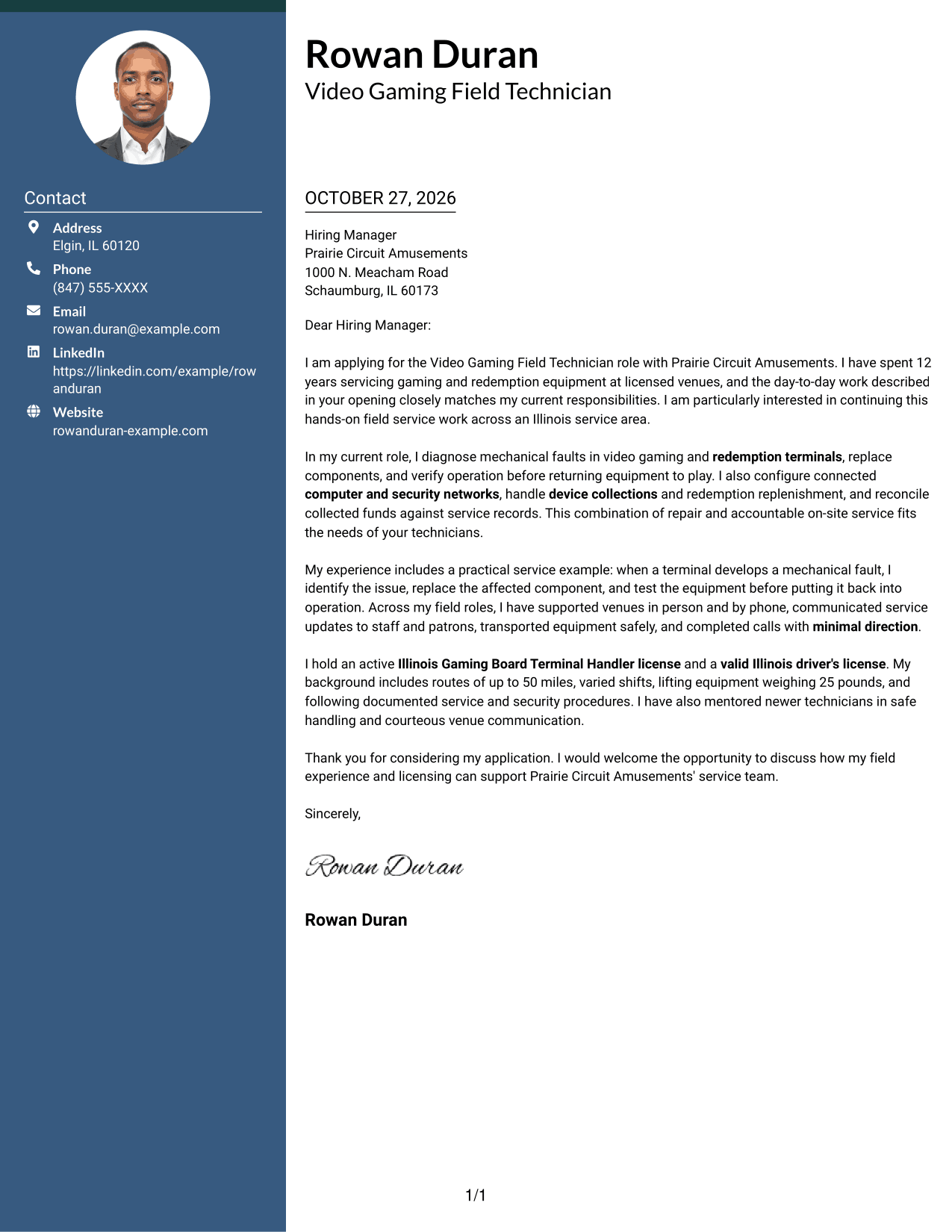 Cover letter example — page 1