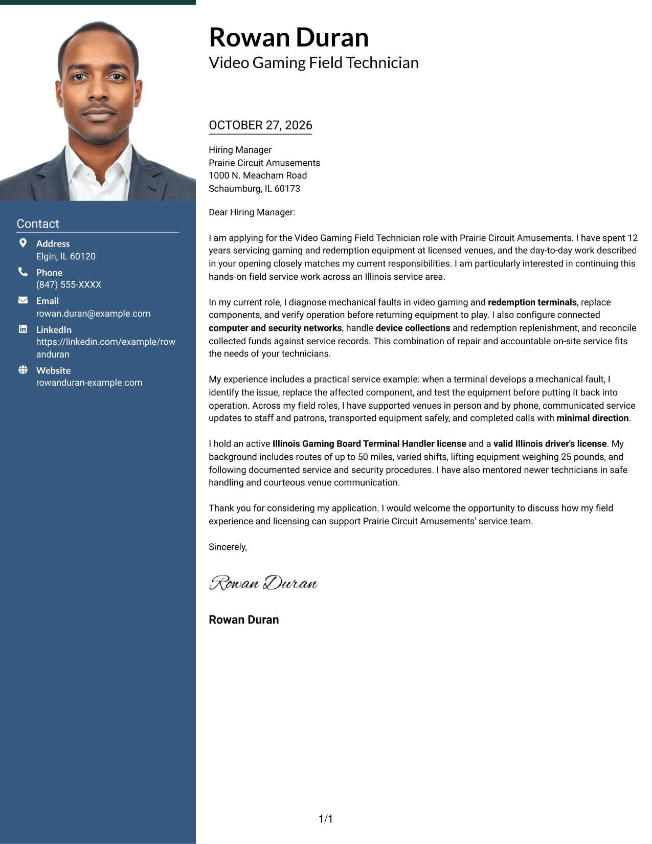 Cover letter example — page 1