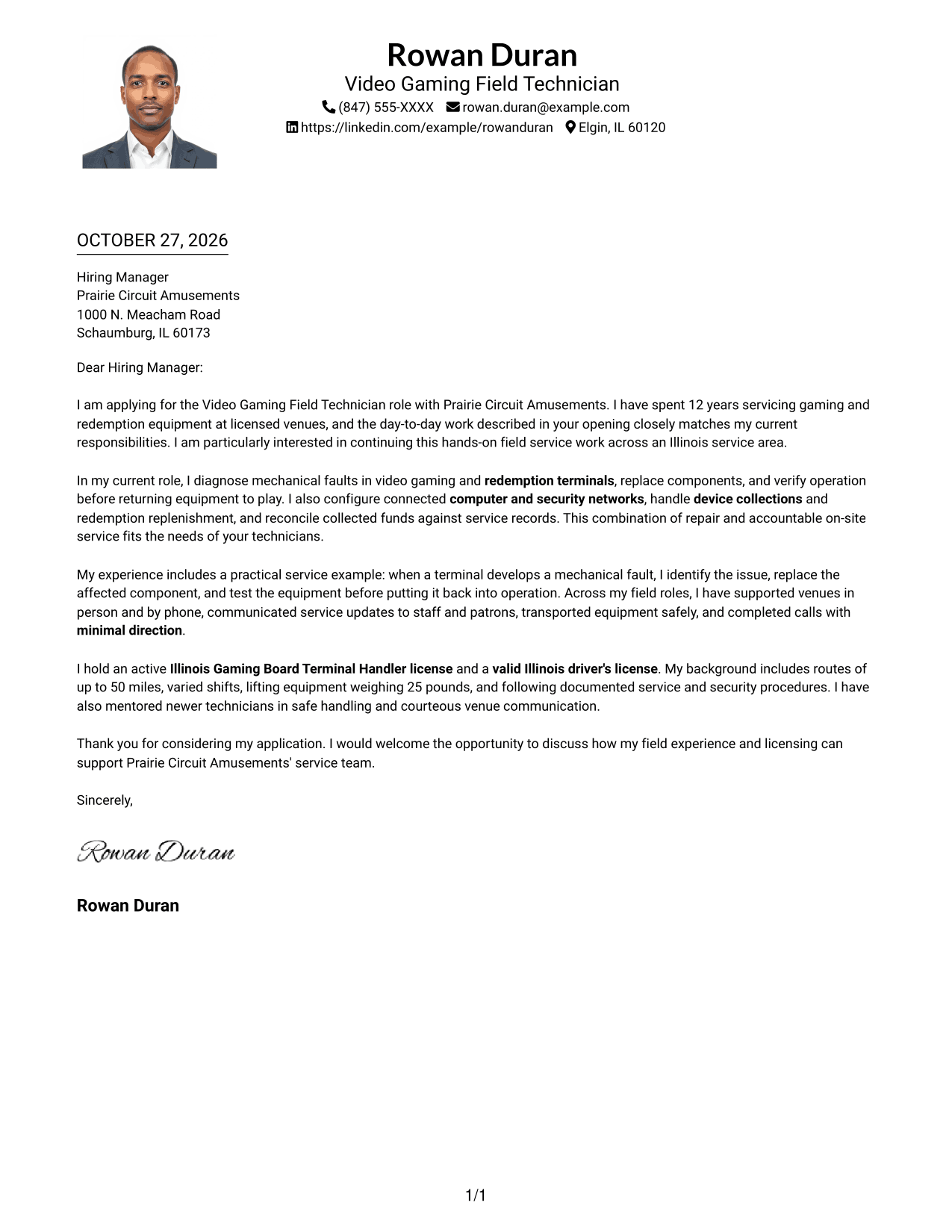 Cover letter example — page 1