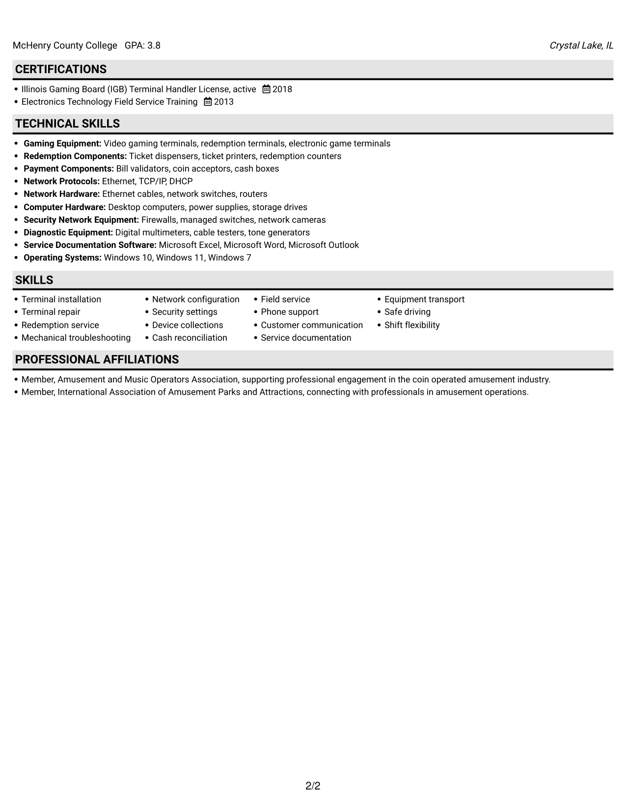 Resume example — page 2
