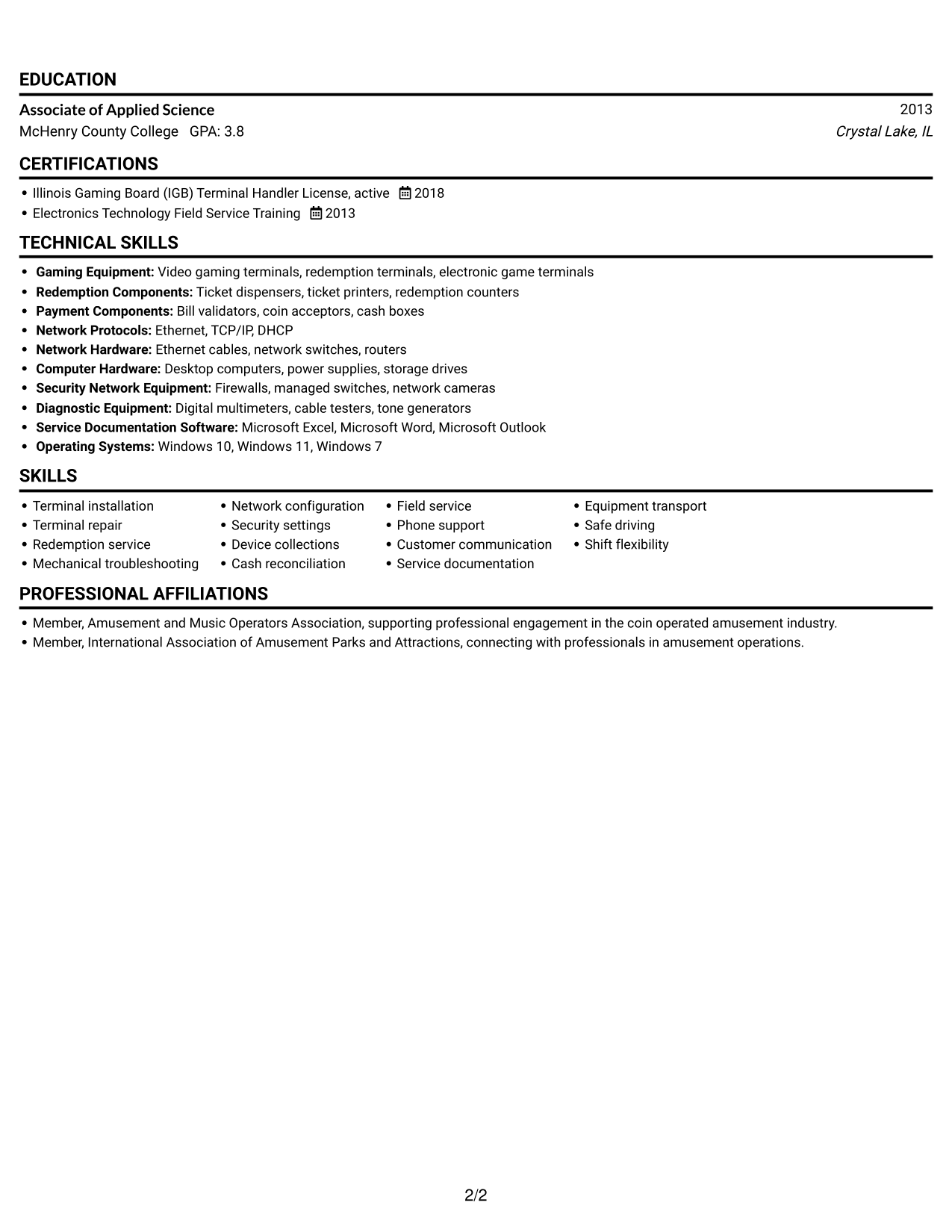 Resume example — page 2