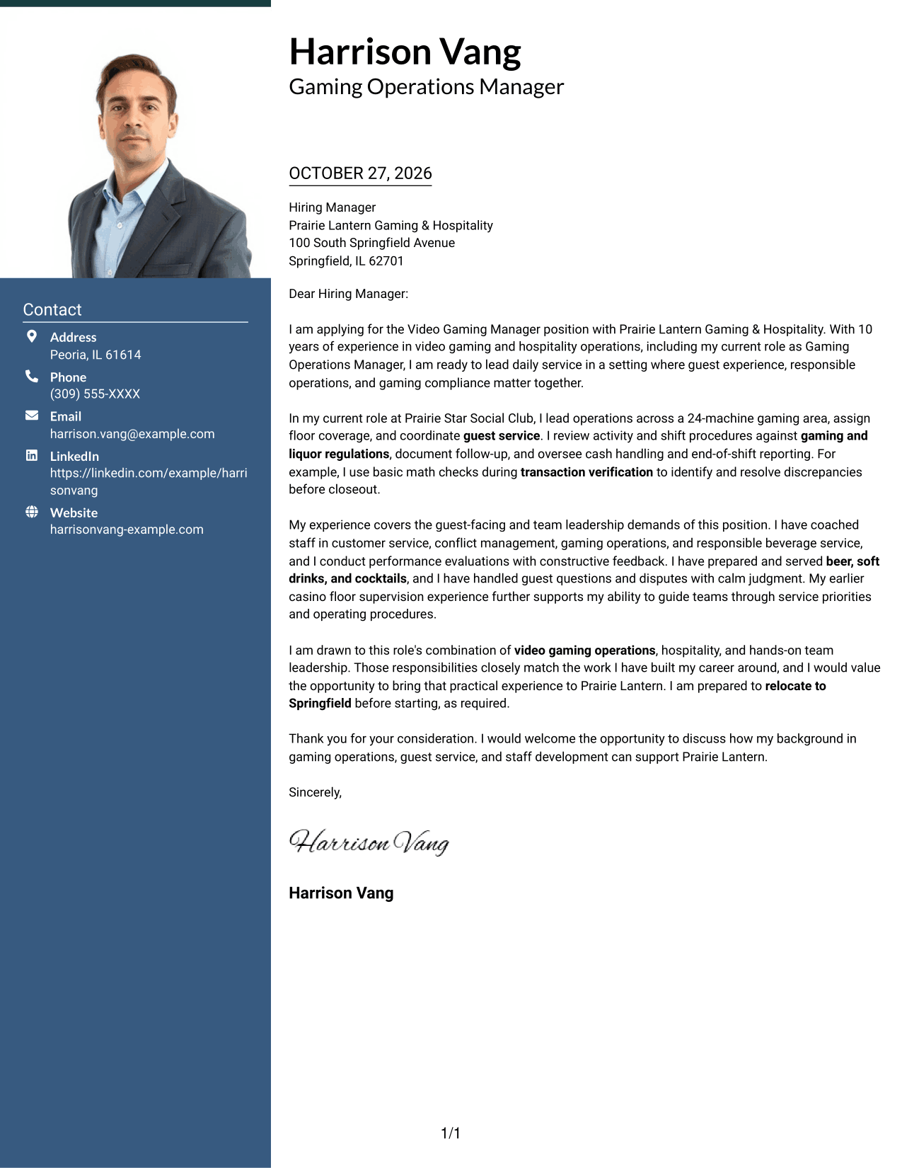 Cover letter example — page 1