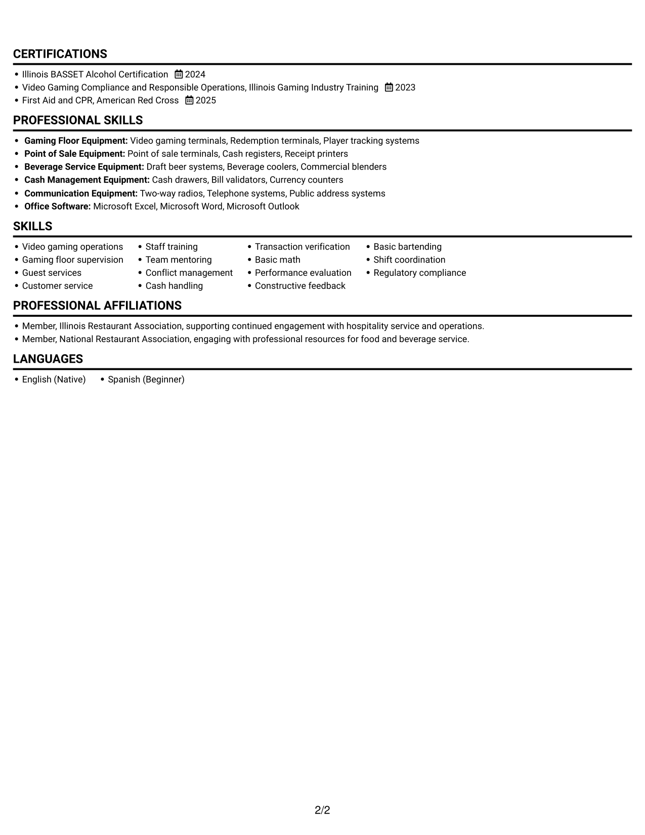 Resume example — page 2