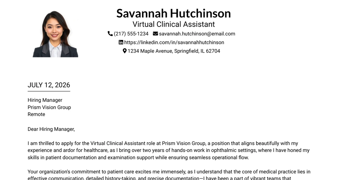 30+ Virtual Clinical Assistant Cover Letter Templates with Example 2026