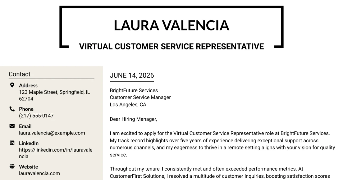 30+ Virtual Customer Service Representative Cover Letter Templates with Example 2026