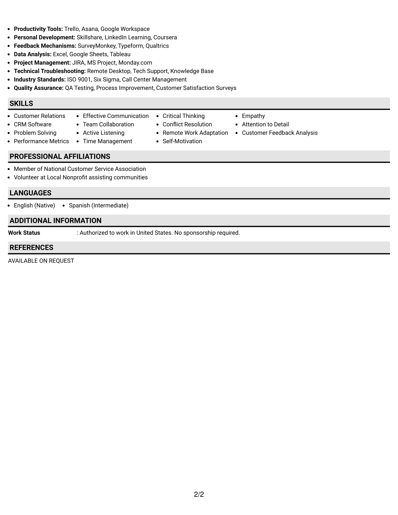 Resume Example Page 2