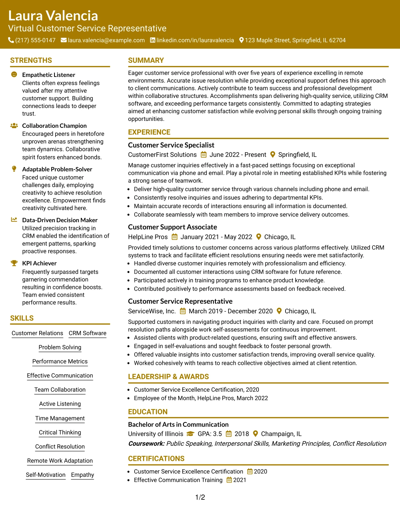 Resume Example Page 1