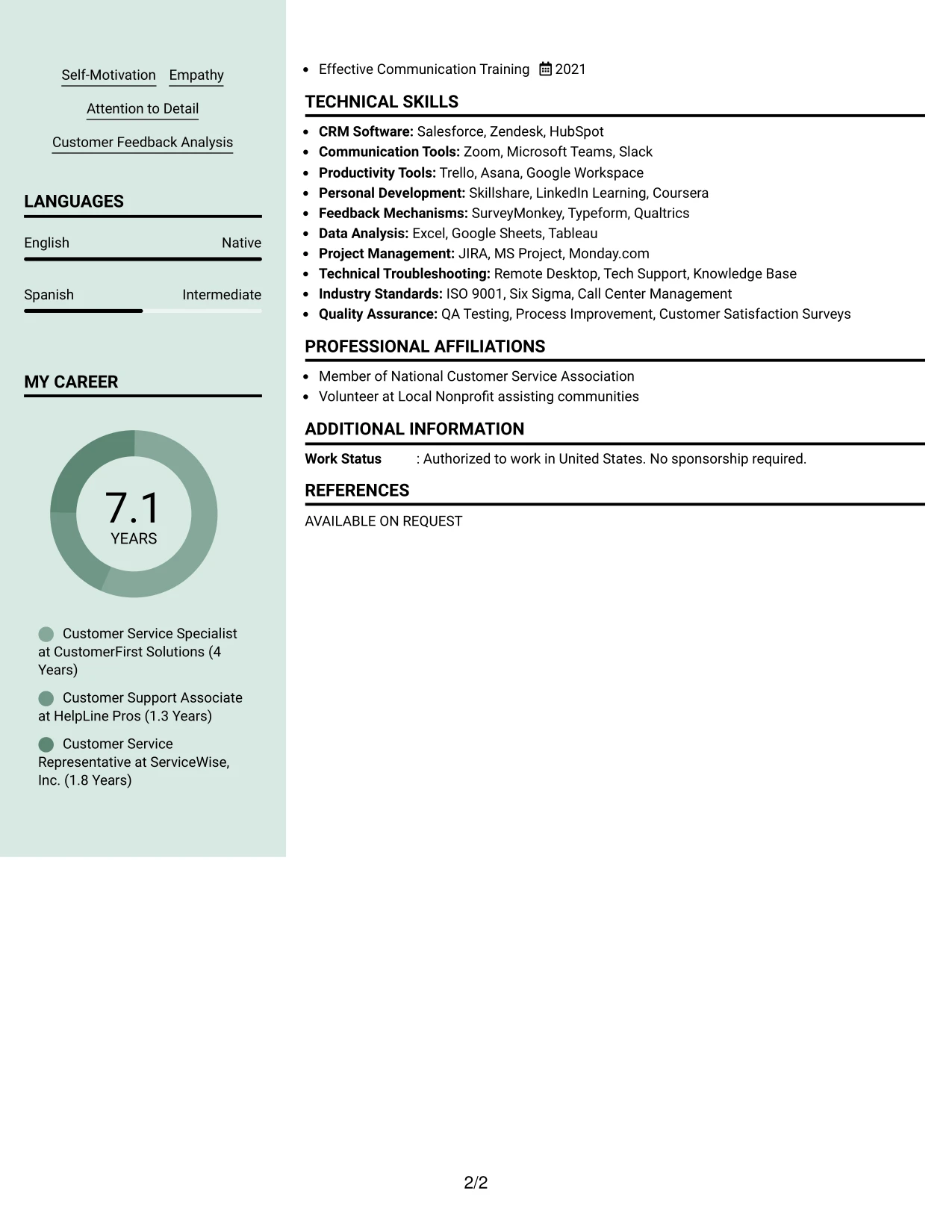Resume Example Page 2