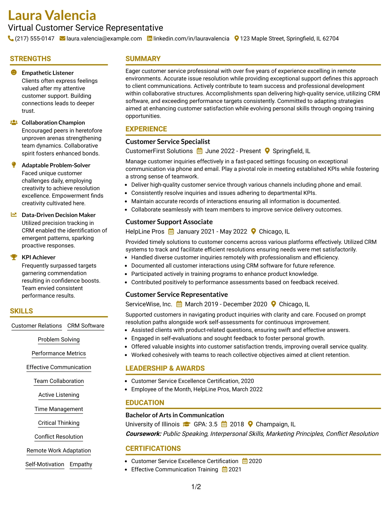 Resume Example Page 1