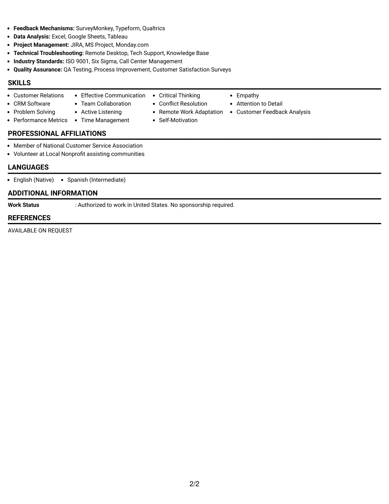 Resume Example Page 2