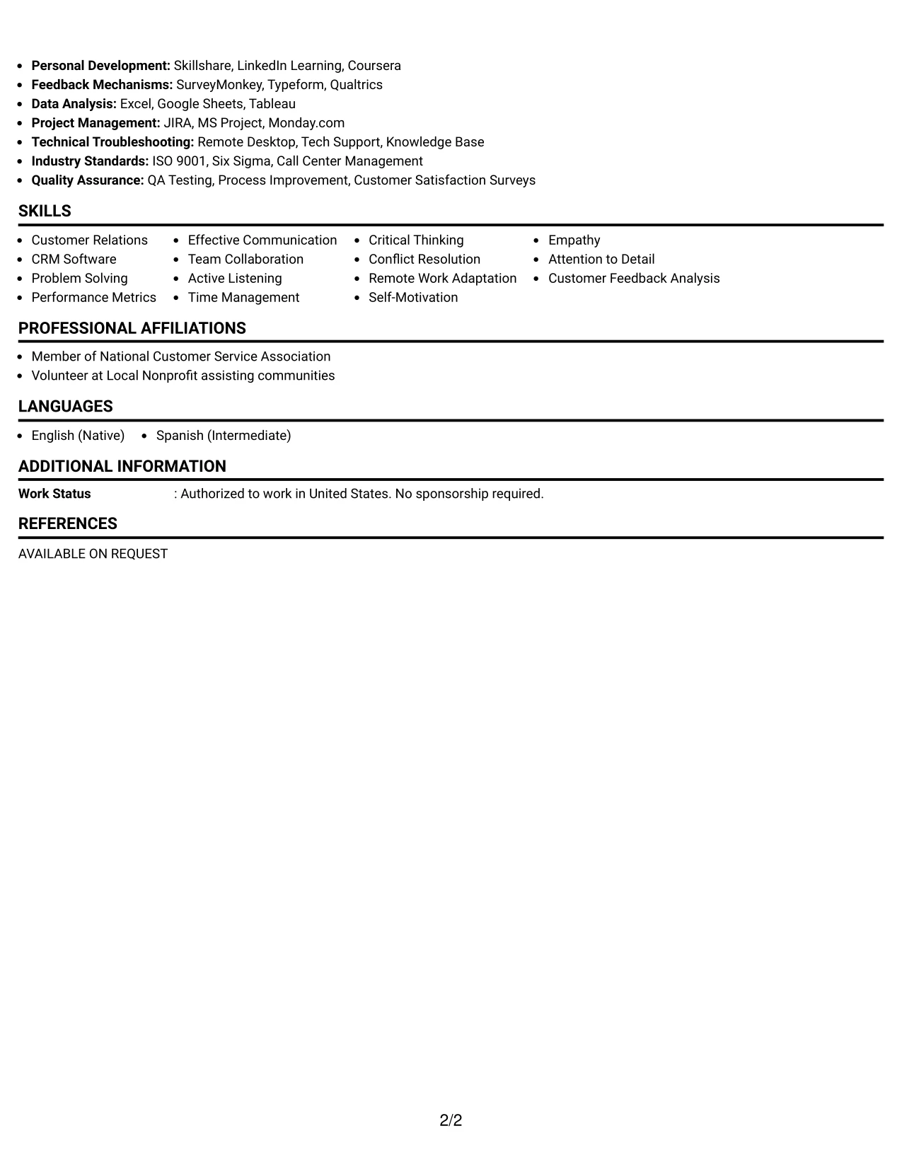Resume Example Page 2