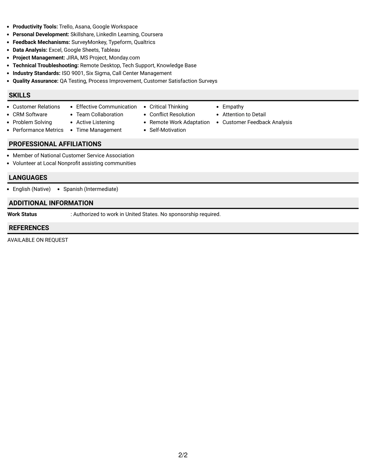 Resume Example Page 2