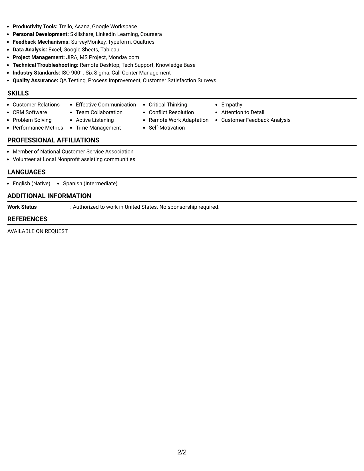 Resume Example Page 2