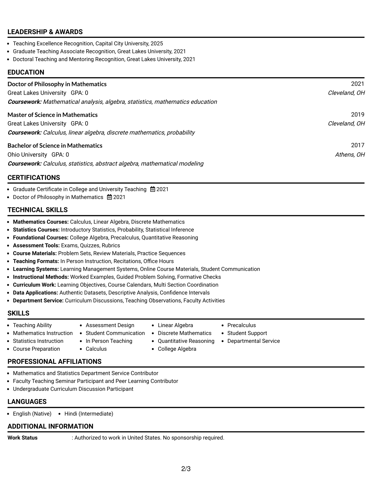 Resume Example Page 2