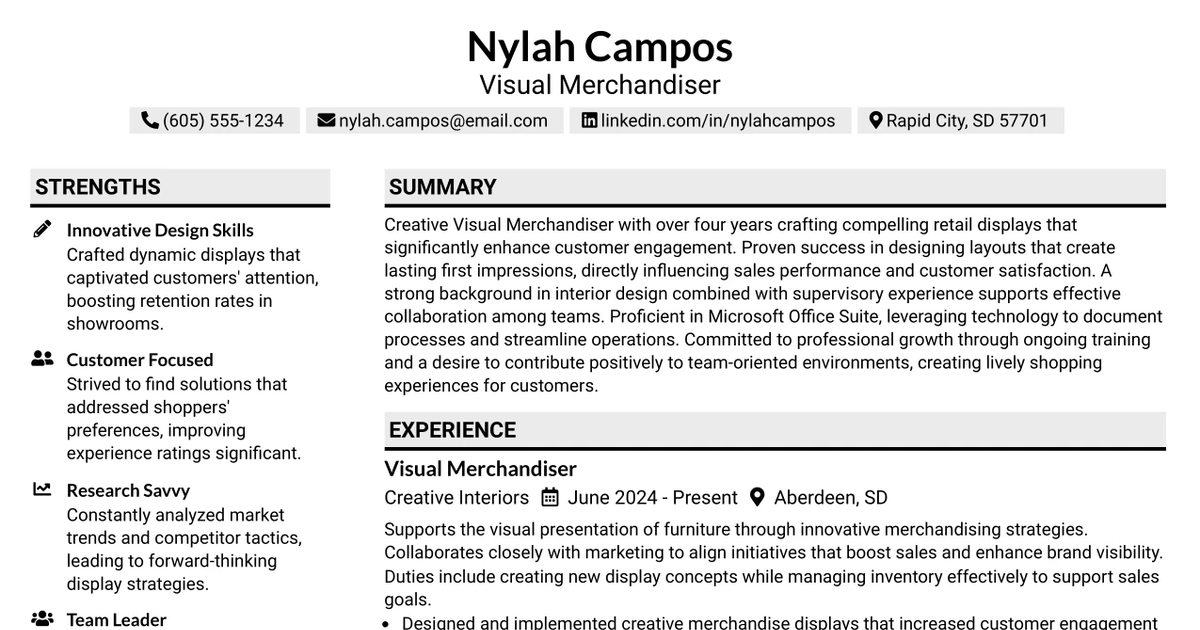 33 Visual Merchandiser Resume Templates with Example 2026 (ATS-Optimized)