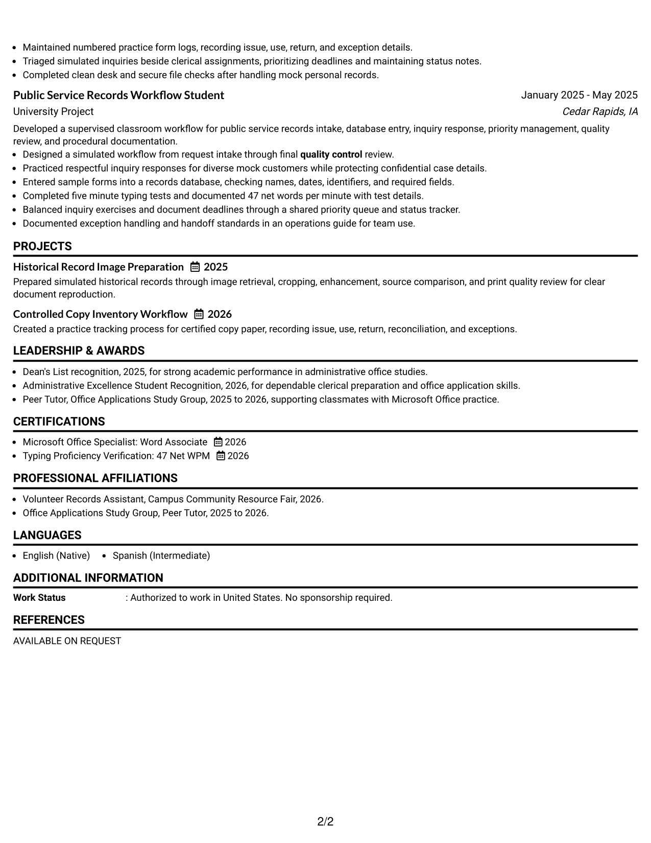 Resume Example Page 2