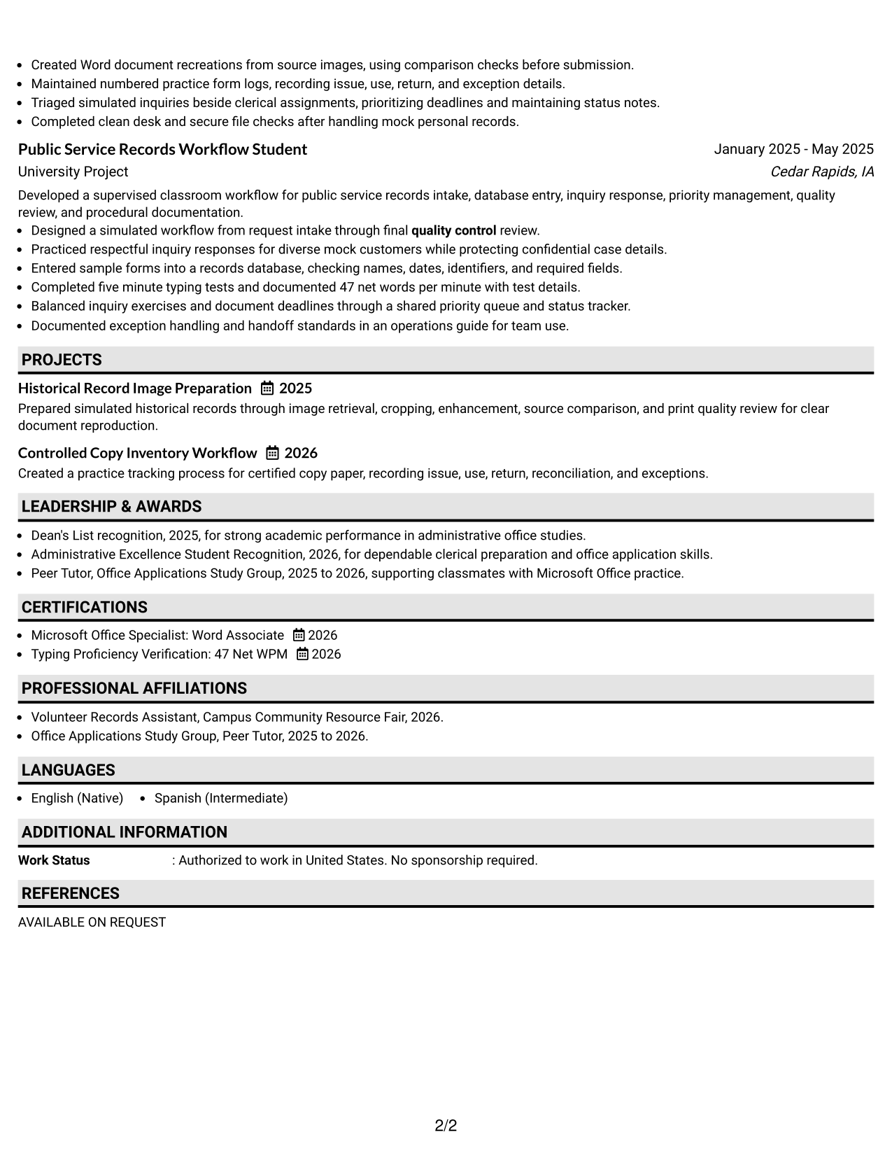 Resume Example Page 2