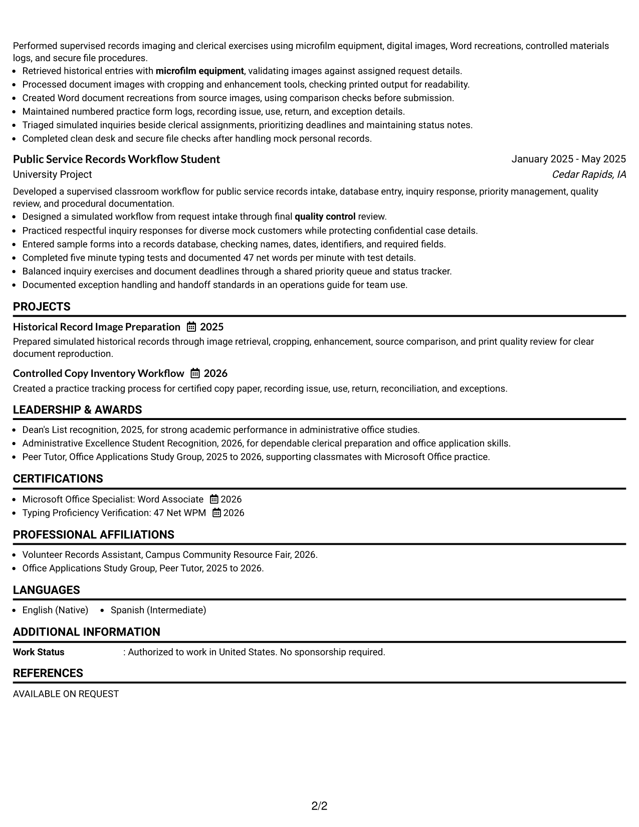 Resume Example Page 2